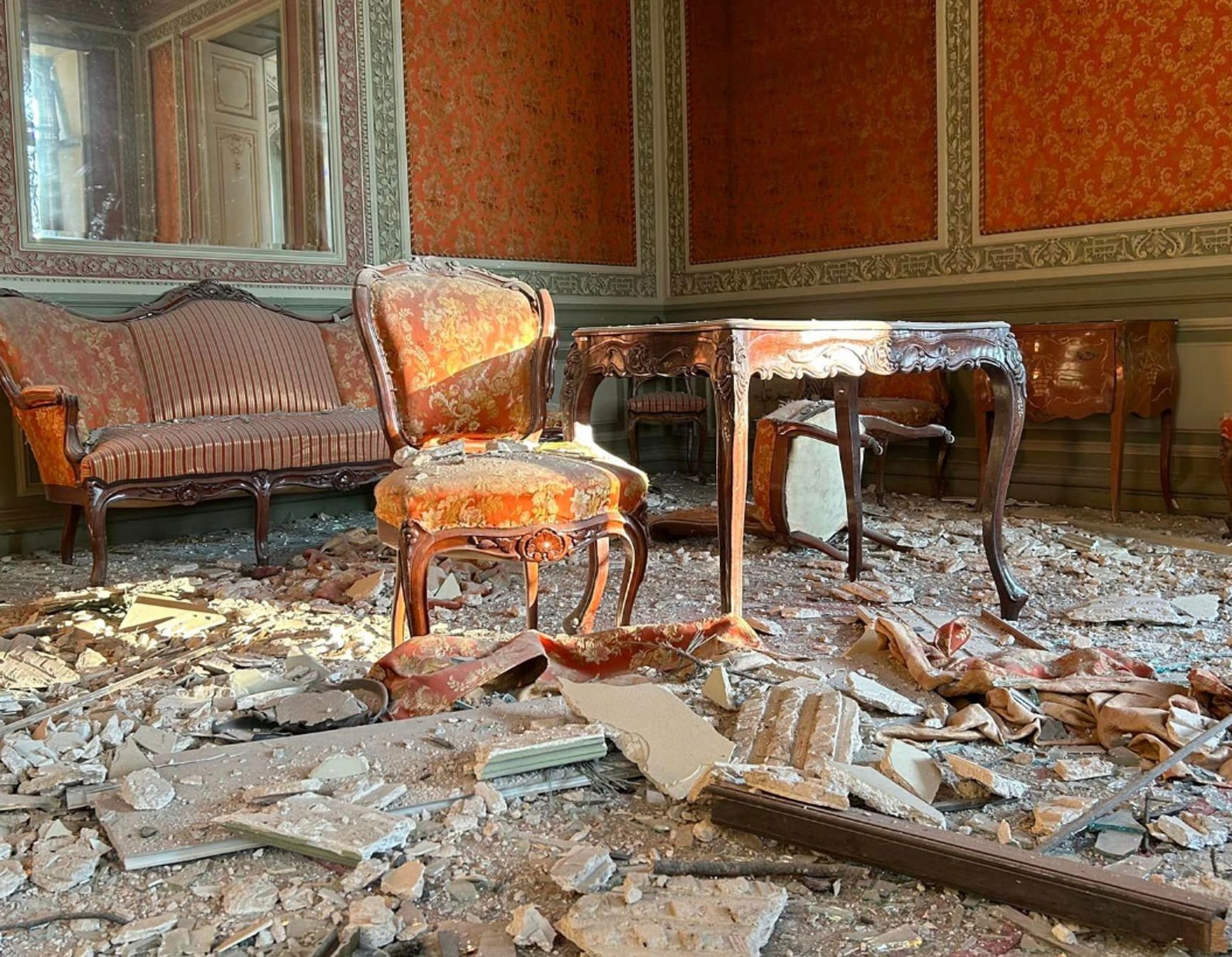 Aftermath of shelling at the House of Scientists
